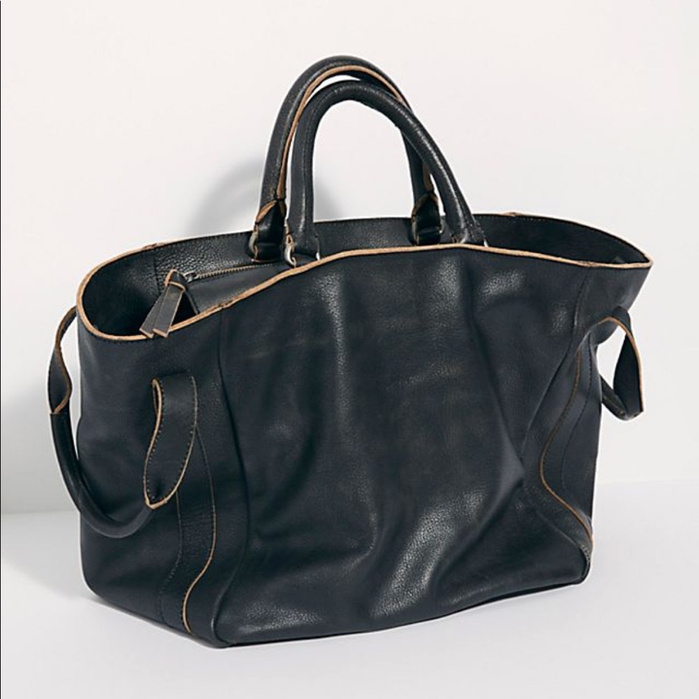NWT Free People Leslie Leather Tote Bag Black